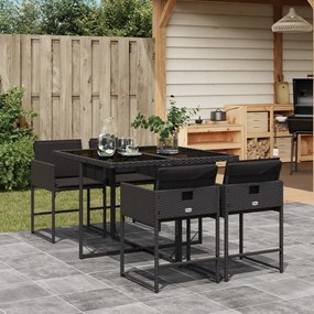 Set da pranzo da giardino 5 pz nero con cuscini in polyrattan