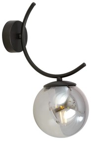 Applique Moderna 1 Luce Coeo In Acciaio Nero E Diffusore In Vetro Fumè