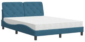 Letto con materasso blu 140x200 cm in velluto