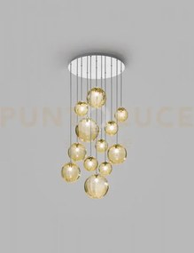 Puppet sospensione r12 ambra trasparente cromo lucido 12 luci attac...