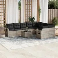 Set Divano Giardino 10 pz con Cuscini Grigio Chiaro Polyrattan 3220651