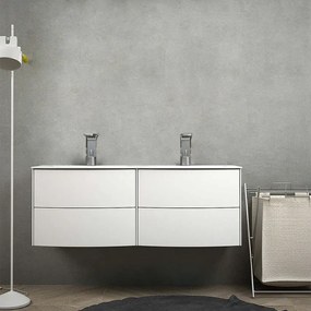 Mobile bagno 120 cm doppio lavabo sospeso bianco opaco Mod. Rio senza specchio