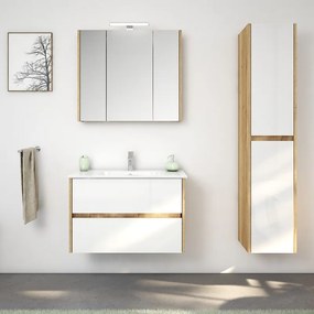 Colonna bagno sospesa 166 cm colore rovere naturale e bianco lucido | LAC-AMFI-RB - KAMALU