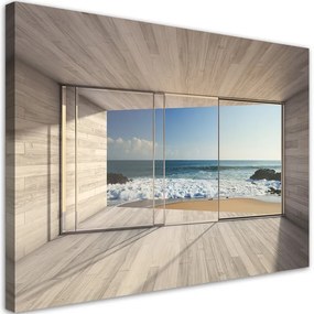 Quadro su tela, Vista mare dalla finestra  Dimensioni Tappeti 90x60