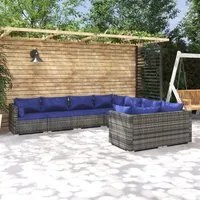 Set Divani da Giardino 8 pz con Cuscini in Polyrattan Grigio 3102758