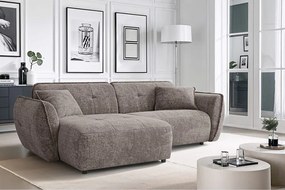 Divano angolare grigio tortora (con penisola a sinistra/con chaise lounge) con rivestimento in ciniglia Nelia – Ropez