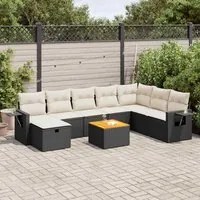 Set Divani da Giardino 9 pz con Cuscini Nero in Polyrattan 3325829