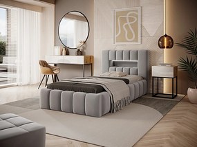 Letto con box contenitore matrimoniale Formentera - Tessuto grigio chiaro