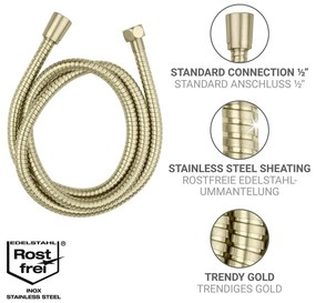 Tubo doccia oro opaco in acciaio inox 150 cm Brass – Wenko