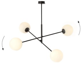 Lampadario a Sospensione in Acciaio e Vetro LINEAR 4 Nero 4xE14