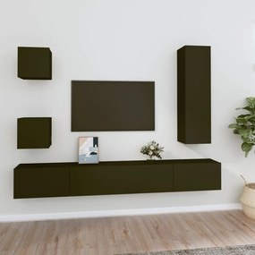 Set Di Mobili Porta Tv 5 Pz Nero İn Legno Multistrato /