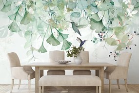 Carta da parati – Foglie Verdi con Colibrì
