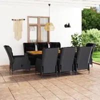 Set da Pranzo Giardino 9 pz con Cuscini Polyrattan Grigio Scuro cod mxl 47323