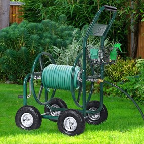 Costway Carrello avvolgitubo professionale da giardino con ruote Avvolgitore tubo in metallo Verde
