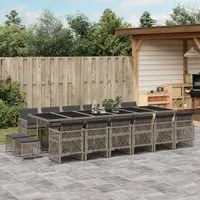 Set da Pranzo da Giardino 17pz con Cuscini Grigio in Polyrattan 3210824