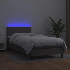 Giroletto Molle con Materasso e LED Grigio 90x190cm Similpelle