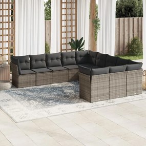 Set Divani da Giardino 11 pz con Cuscini in Polyrattan Grigio