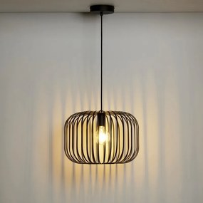 Lampadario Natura Pecan nero paralume nero E27 Ø38cm INSPIRE