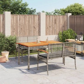 Set Da Pranzo Da Giardino 3 Pz Con Cuscini İn Polyrattan Grigio /