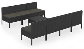 Set divani da giardino 8 pz con cuscini in polyrattan nero