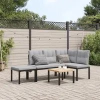 Set Panche Giardino Cuscini 4pz Nero Acciaio Verniciato Polvere 3283652