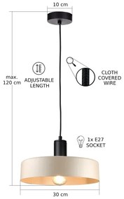 Lampadario a sospensione con filo LATTE 1xE27/60W/230V beige/nero
