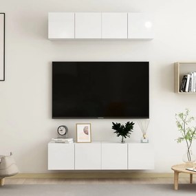 Mobili tv 4 pz bianco lucido 60x30x30 cm in truciolato