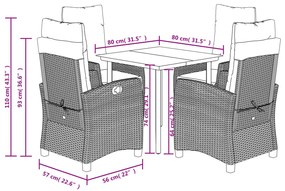 Set da Pranzo da Giardino 5pz con Cuscini in Polyrattan Marrone