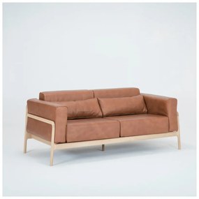 Divano in pelle di bufalo marrone cognac con struttura in rovere massiccio , 180 cm Fawn - Gazzda