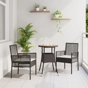 Set da pranzo da giardino 3 pezzi  nero polyrattan