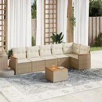 Set Divani da Giardino 7 pz con Cuscini Beige in Polyrattan 3258397