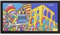 Zerbino Gomma Dipinto Artistico Jack Ottanio Pop Art 40x70 cm Antiscivolo Pop Buildings (C)