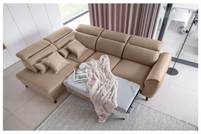 Divano angolare marrone chiaro allungabile/con contenitore (con penisola a sinistra/a L) e rivestimento in velluto Noble – ELTAP