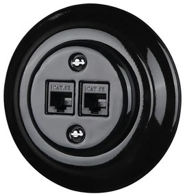 Bohemia-Design - Presa Ethernet retrò in porcellana con cornice 2x CAT.5E nera