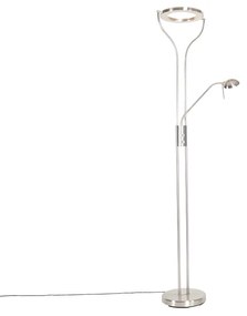Lampada da terra moderna in acciaio con braccio di lettura con LED e dimmer - Divo