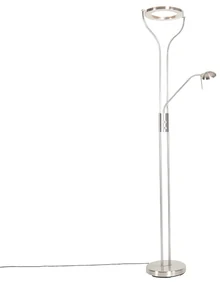 Lampada da terra moderna in acciaio con braccio di lettura con LED e dimmer - Divo