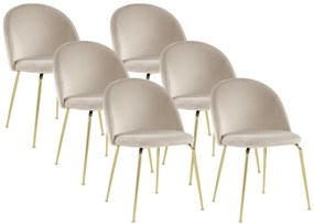 Lotto di 6 sedie Velluto e Metallo Dorato  Beige - MELBOURNE