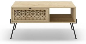 Tavolino in rovere decorato in colore naturale 60x100 cm Ecrin - Marckeric