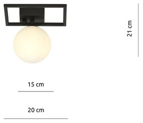 Plafoniera Moderna 1 Luce Imago 1130/1E In Acciaio Nero Vetro Opale