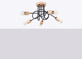 Sollux SL.1478 - Lampadario a plafone EMBER 5xE27/15W/230V nero/beige/faggio