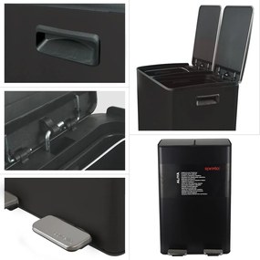 Cestino per la spazzatura nero opaco in acciaio per raccolta differenziata/con pedale 2x30 l Aliya – Spirella