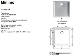 Minimo Piatto Doccia Antiscivolo 80x80 Bianco Lucido