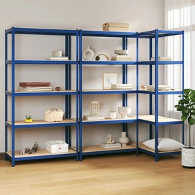 Scaffali A 5 Ripiani 3 Pz Blu İn Acciaio E Legno Multistrato /
