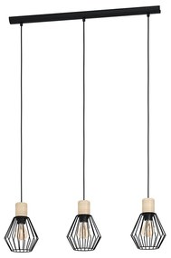 Lampadario Industrial Palmorla 3 Luci Metallo Nero E Marrone