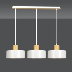 Sospensione Nordica 3 Luci Surya In Acciaio Bianco E Legno