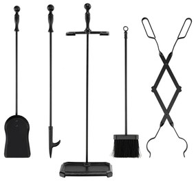 Costway Set attrezzi per camino 5 pezzi con spatola pinza attizzatoio raccattino, Attizzatoio per camini Nero