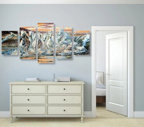 Quadri 5 pezzi – Cavalli formati dall'acqua