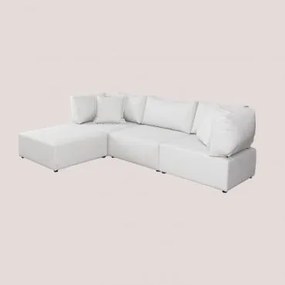 Divano Componibile In 3 Pezzi Con 2 Poltrone Angolari E Puff Kata Beige Crema - Sklum