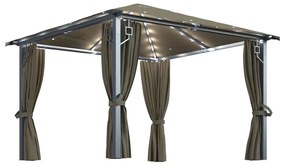 Gazebo con Tende e Luci LED 300x300 cm Grigio Talpa Alluminio