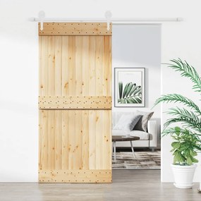 Porta Scorrevole Con Set Hardware 95x210 Cm Legno Massello Pino /